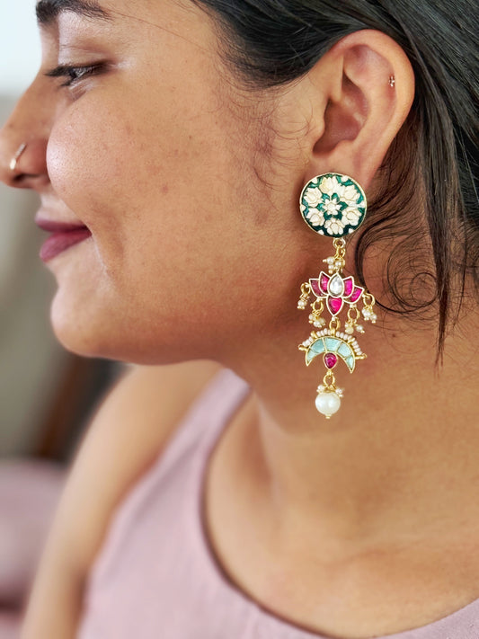 Green enamel floral earring