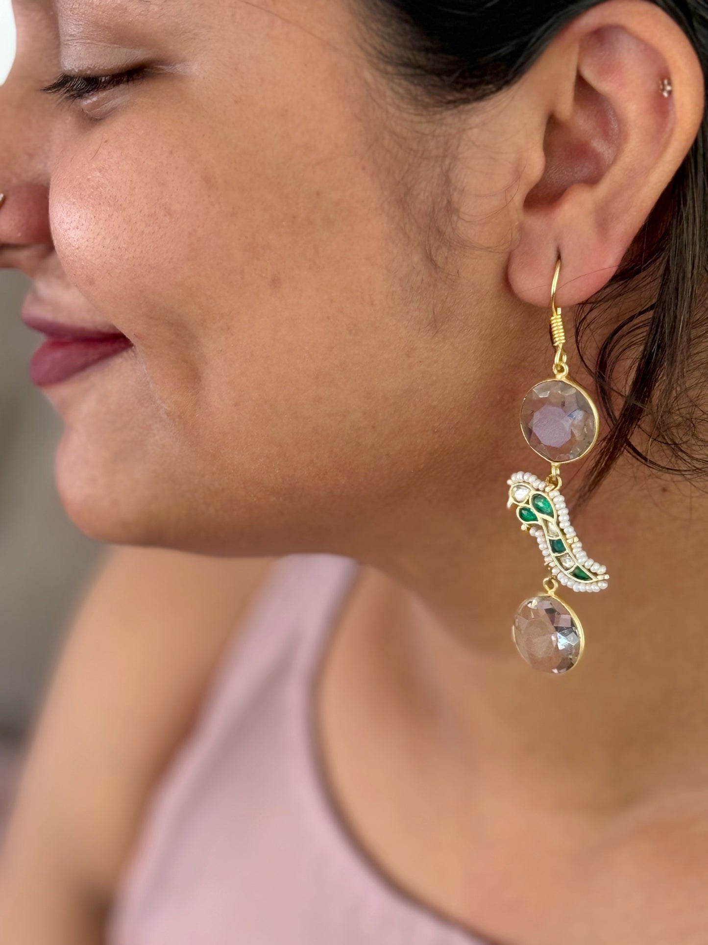 Parrot drop kundan earring