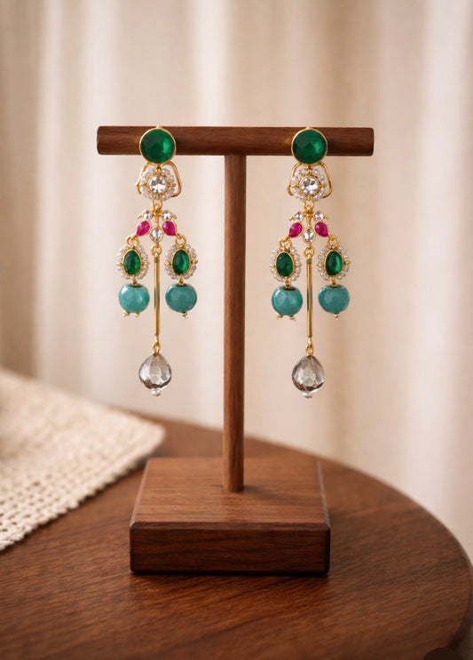 Emerald kundan drop earring