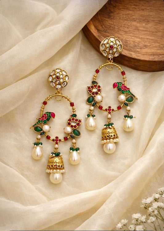 Royal parrot kundan earrings